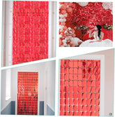 NessiWorld Extra Metalized Red Color Disco Rectangle Cut Door Curtain Decoration 1x2 Meters
